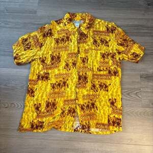 Pacific Scene Yellow Floral Rayon Hawaiian Shirt